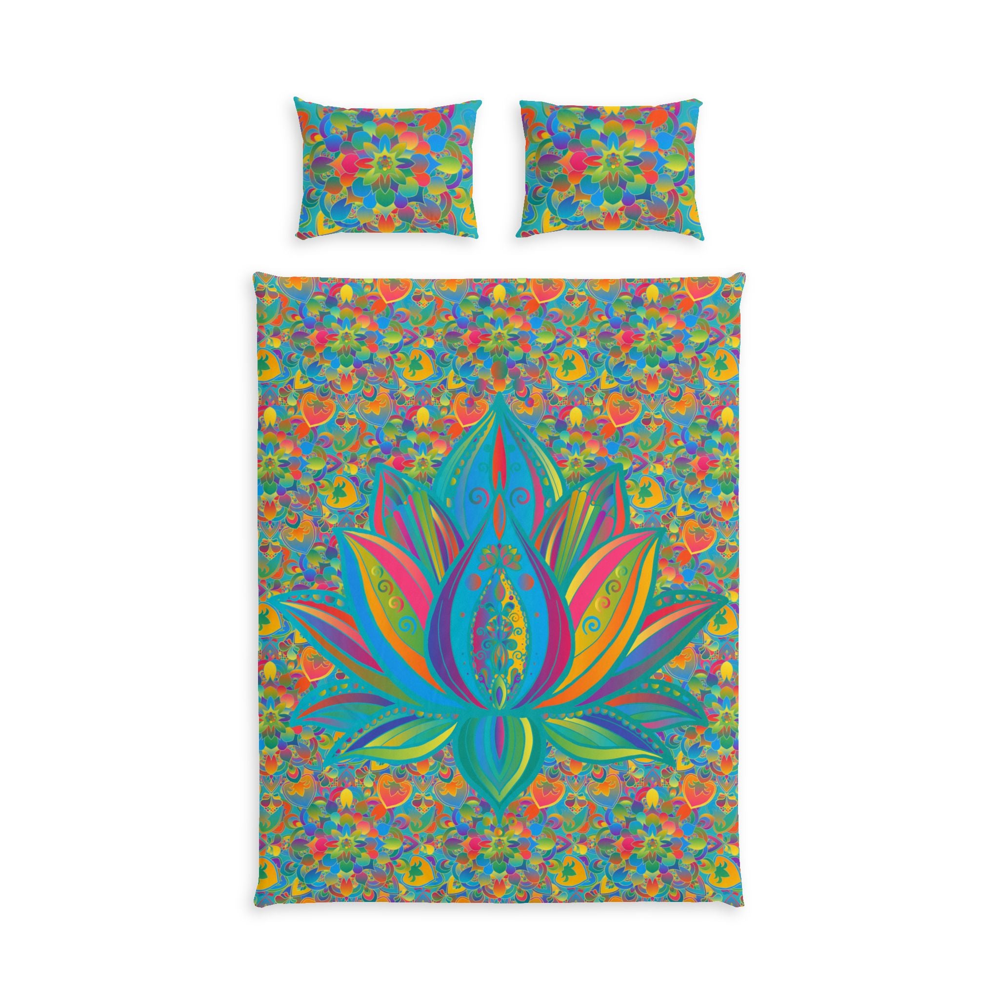 Lotus Bloom Cotton Bed Set – Vibrant Boho Floral Duvet Cover
