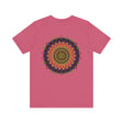 Colorful mandala tee with vibrant patterns symbolizing spiritual balance and harmony
