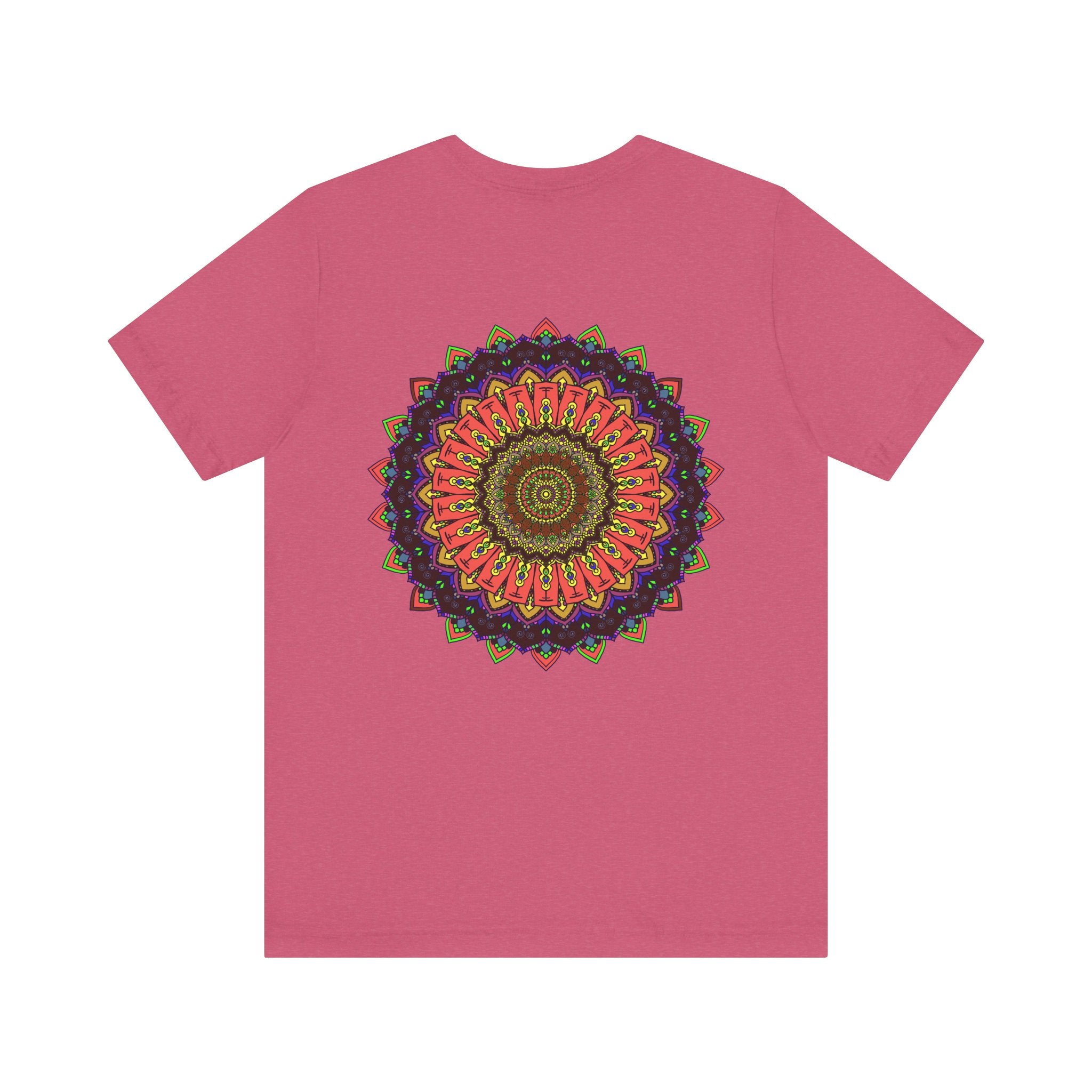 Colorful mandala tee with vibrant patterns symbolizing spiritual balance and harmony