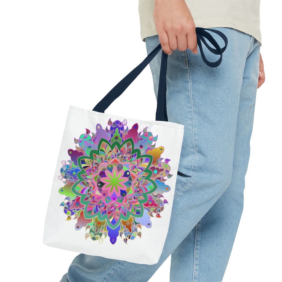 Vibrant and intricate colorful mandala tote bag with all-over print design