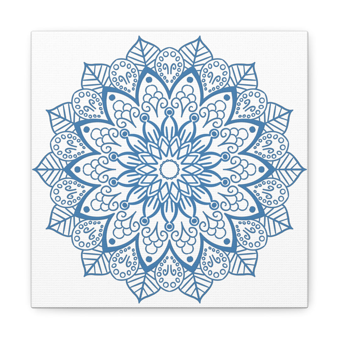 Handmade Mandala Art - Beautiful Steel Blue Mandala Design Wall Art on Matte Canvas, Stretched and 125 inches thick