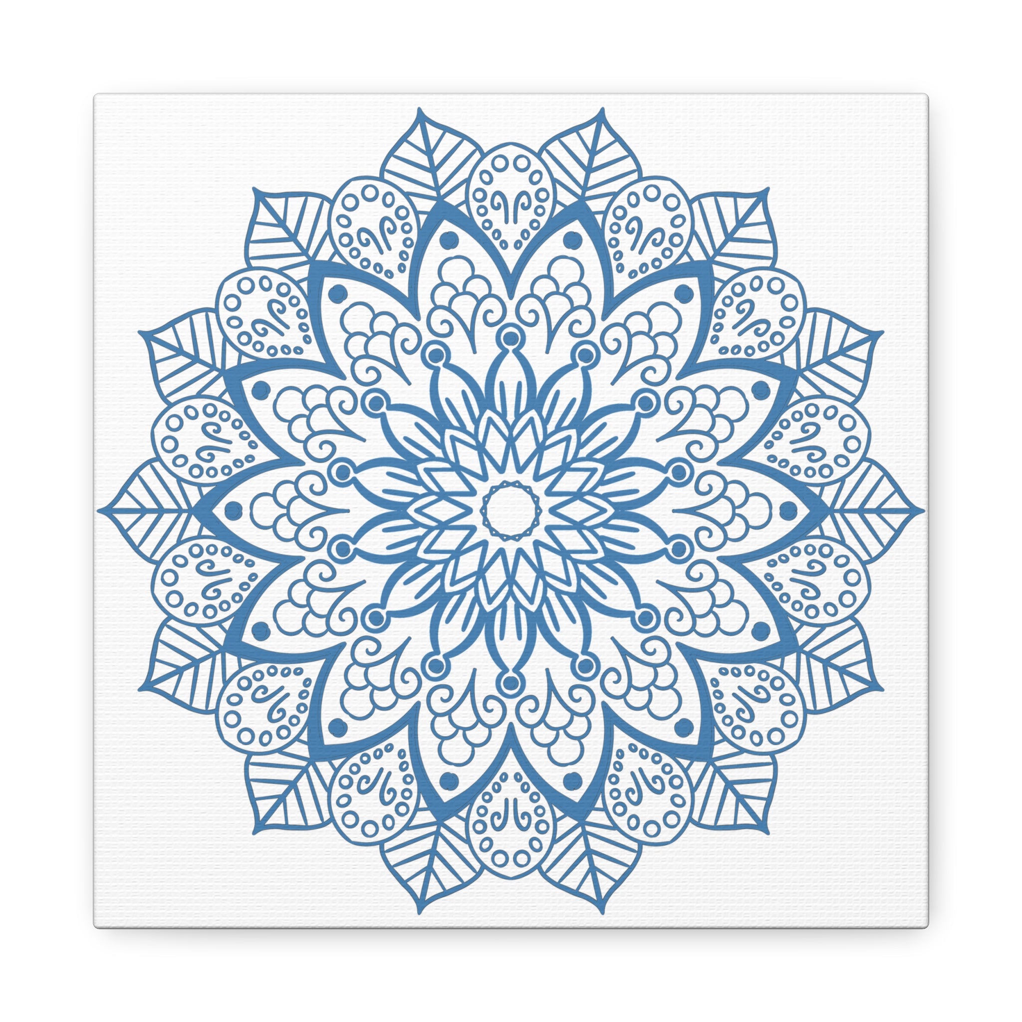 Handmade Mandala Art - Beautiful Steel Blue Mandala Design Wall Art on Matte Canvas, Stretched and 125 inches thick