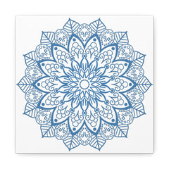 Handmade Mandala Art - Beautiful Steel Blue Mandala Design Wall Art on Matte Canvas, Stretched and 125 inches thick