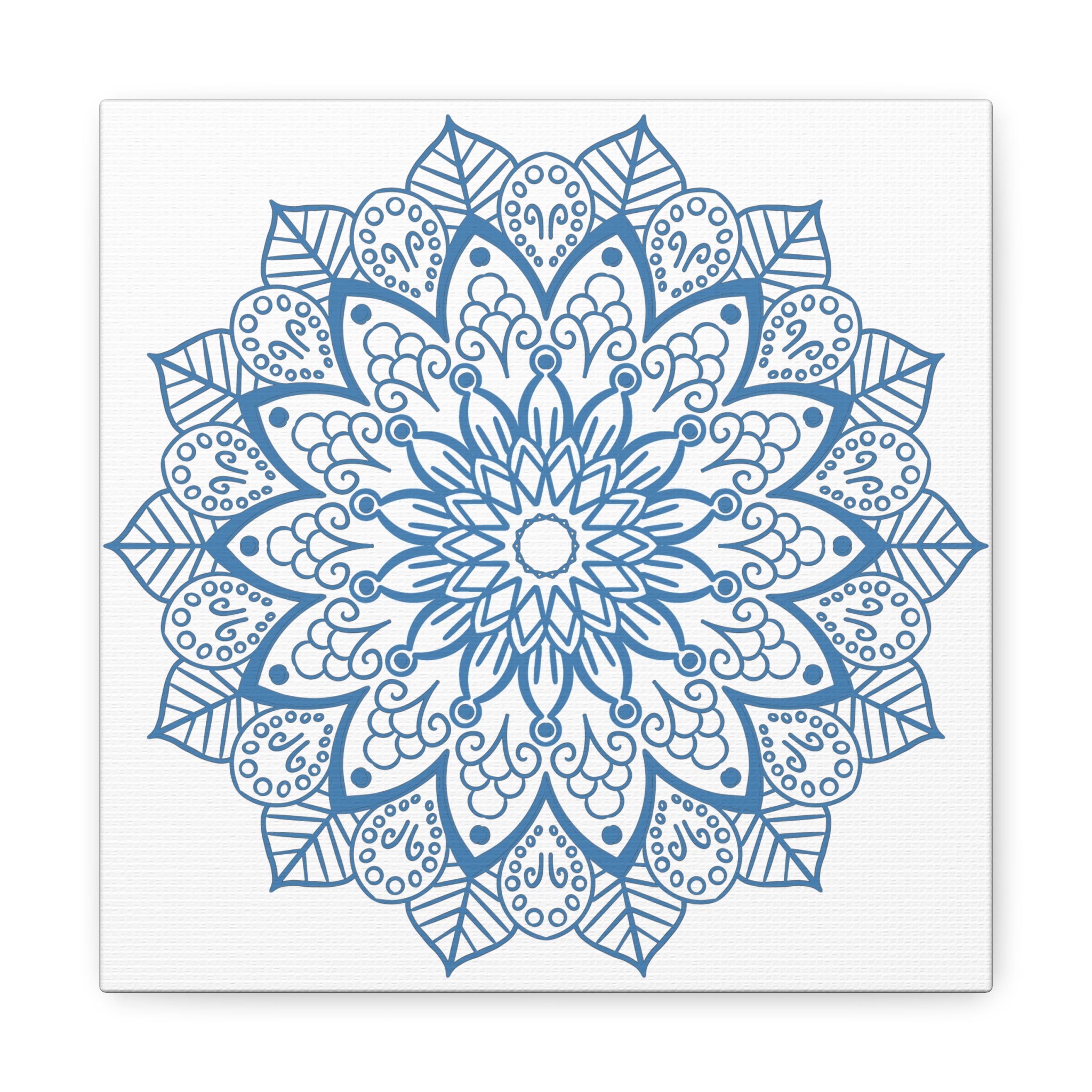 Handmade Mandala Art - Beautiful Steel Blue Mandala Design Wall Art on Matte Canvas, Stretched and 125 inches thick