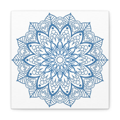 Handmade Mandala Art - Beautiful Steel Blue Mandala Design Wall Art on Matte Canvas, Stretched and 125 inches thick