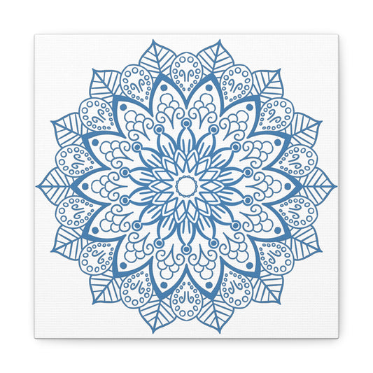 Handmade Mandala Art - Beautiful Steel Blue Mandala Design Wall Art on Matte Canvas, Stretched and 125 inches thick