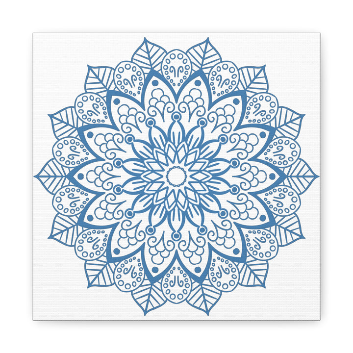 Handmade Mandala Art - Beautiful Steel Blue Mandala Design Wall Art on Matte Canvas, Stretched and 125 inches thick