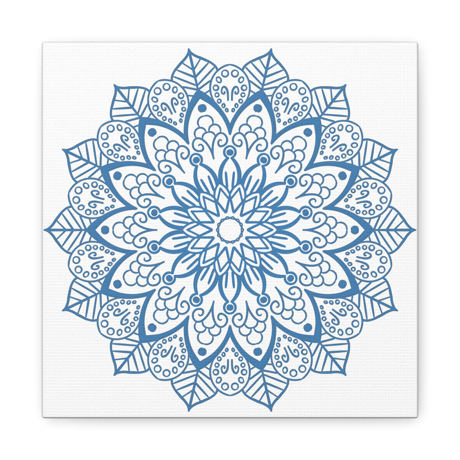 Handmade Mandala Art - Beautiful Steel Blue Mandala Design Wall Art on Matte Canvas, Stretched and 125 inches thick