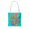 Beautiful azure blue Mandala Lotus Tote Bag with intricate design