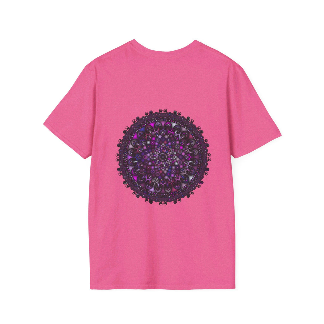 Softstyle unisex t-shirt in purple with hand-drawn mandala design