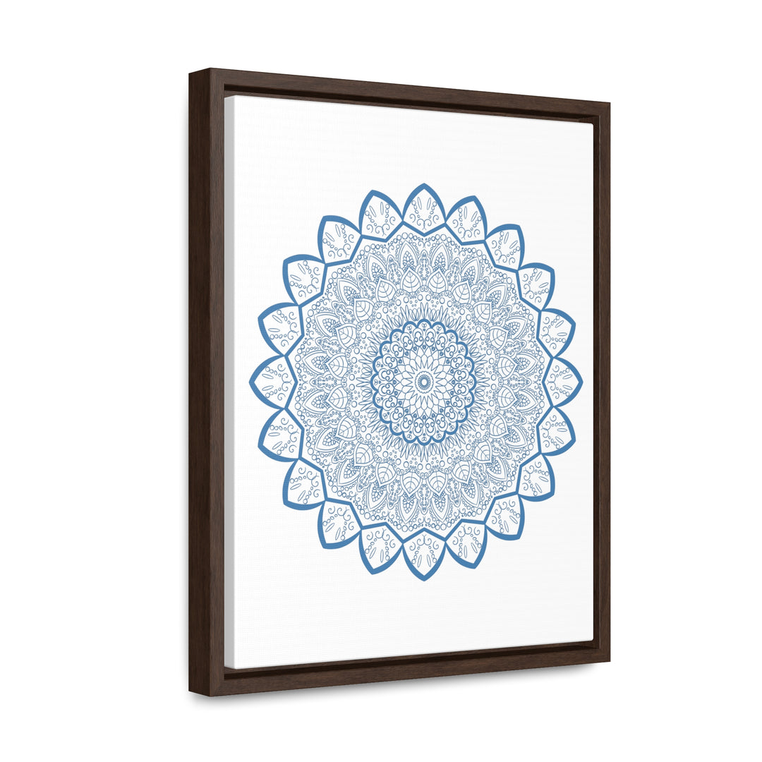 Beautiful steel blue Mandala Design Wall Art on gallery canvas wraps, handcrafted and vertical framed for a stunning addition to any space