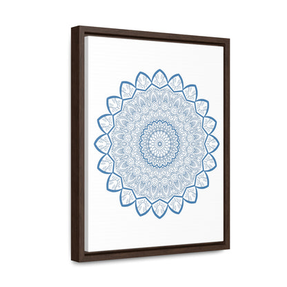 Beautiful steel blue Mandala Design Wall Art on gallery canvas wraps, handcrafted and vertical framed for a stunning addition to any space