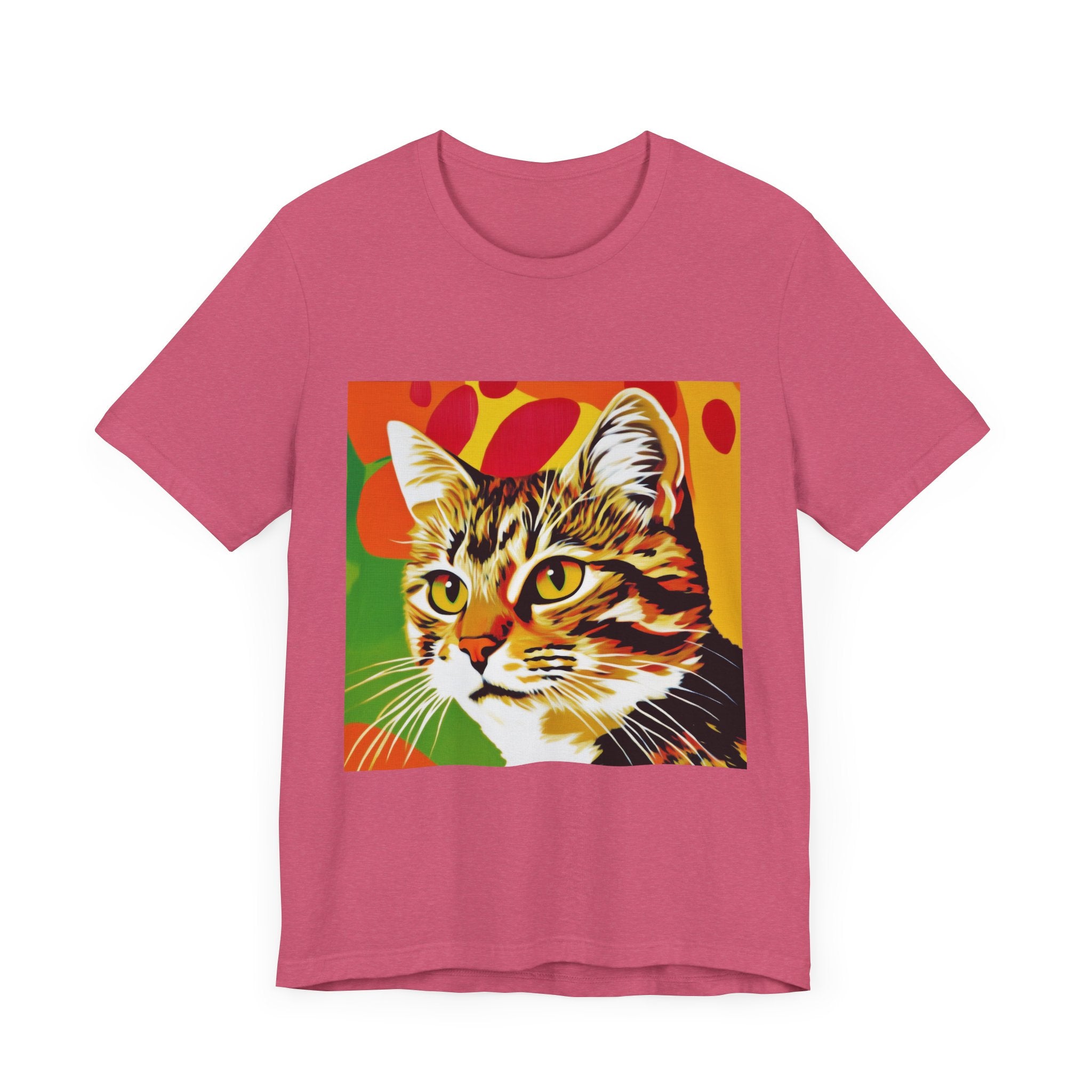 Colorful tabby cat pop art design on a short sleeve tee