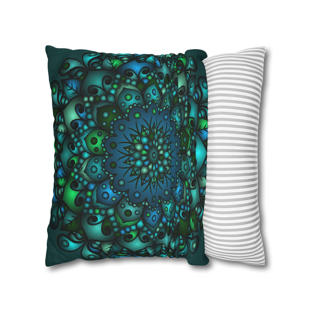 Handmade Mandala Design Pillowcase in Petroleum Green 