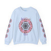 Handmade Mandala Design Crewneck Sweatshirt in Turquoise and Purple with Intricate Floral Pattern