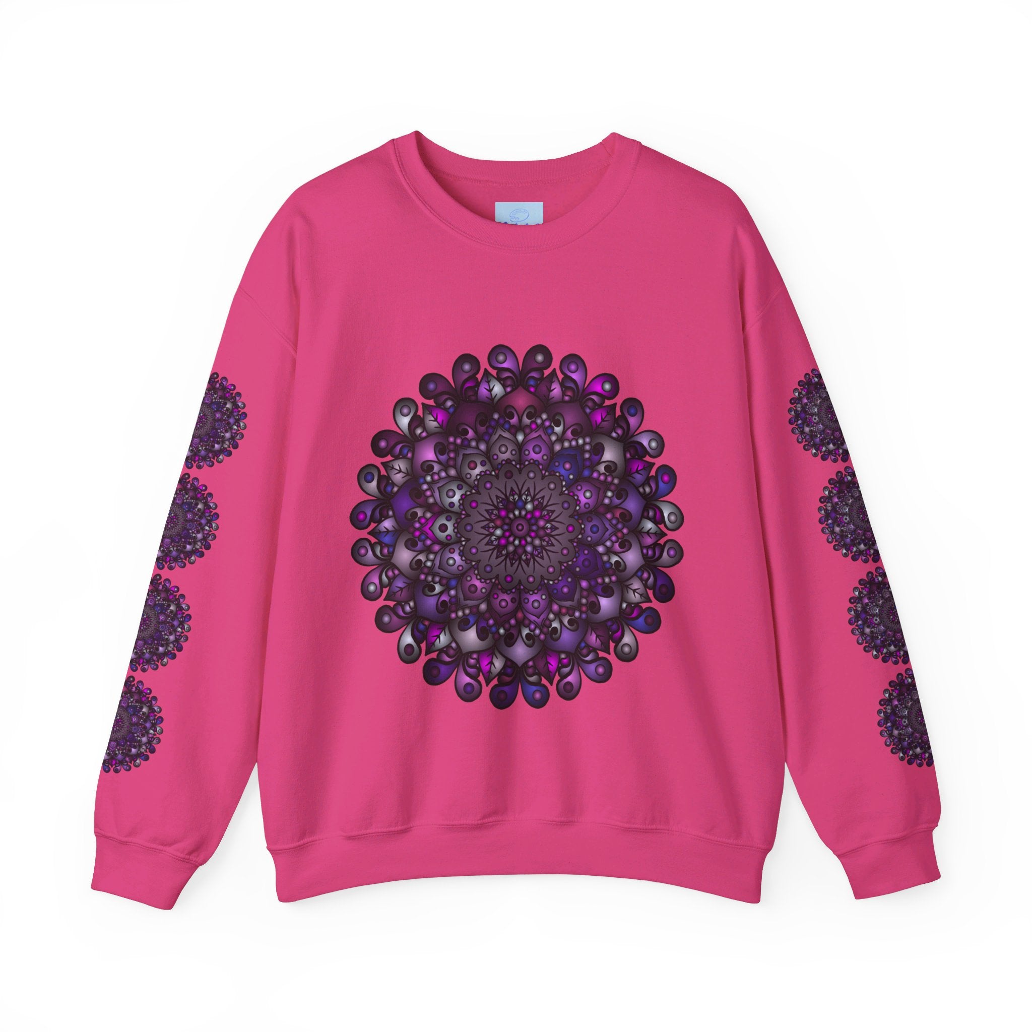 Unisex Heavy Blend™ Crewneck Sweatshirt with Purple Mandala Design, a comfortable and stylish option for both men and women