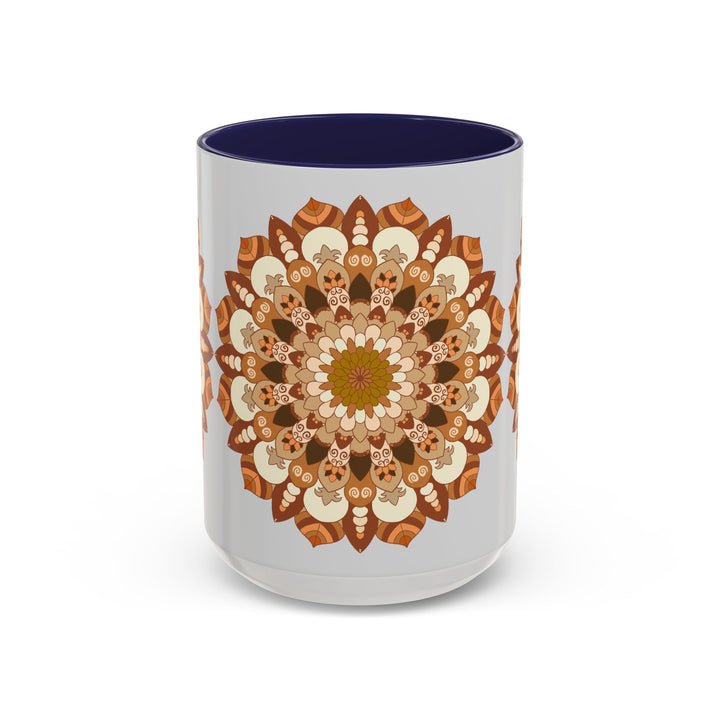 Lovely light grey mandala art mug with delicate and intricate design