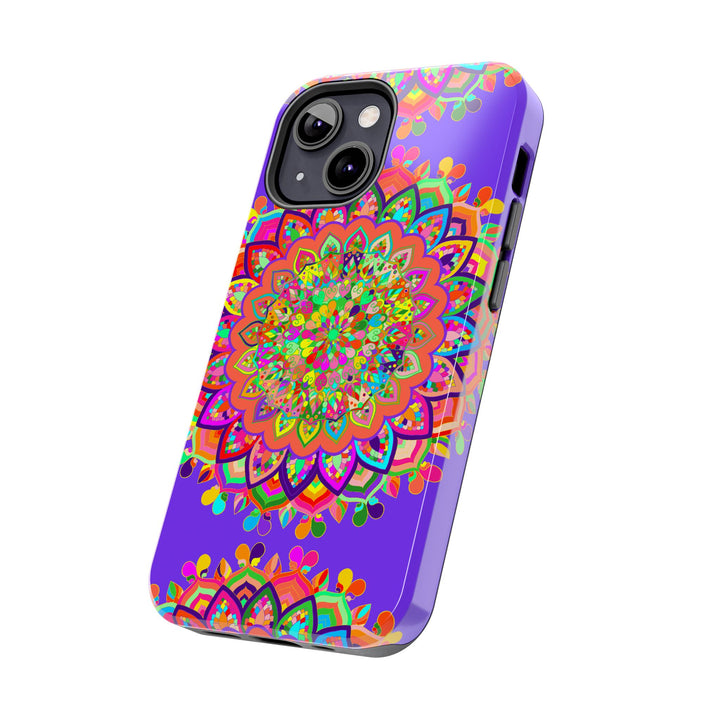 Hand drawn purple Mandala Art phone case with intricate floral design