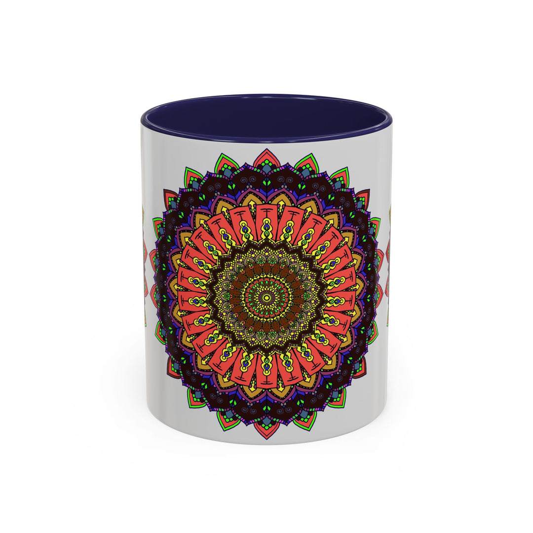 Colorful and spiritual mandala art mug with intricate design and vibrant colors