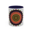 Colorful and spiritual mandala art mug with intricate design and vibrant colors