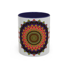 Colorful and spiritual mandala art mug with intricate design and vibrant colors