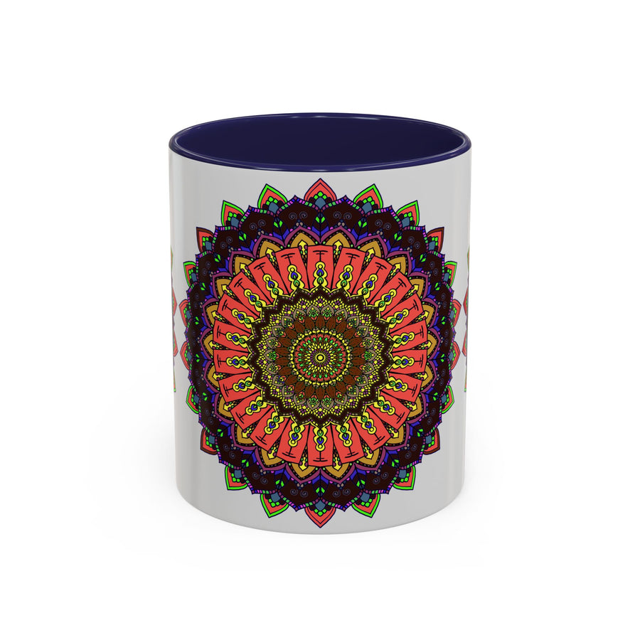 Colorful and spiritual mandala art mug with intricate design and vibrant colors