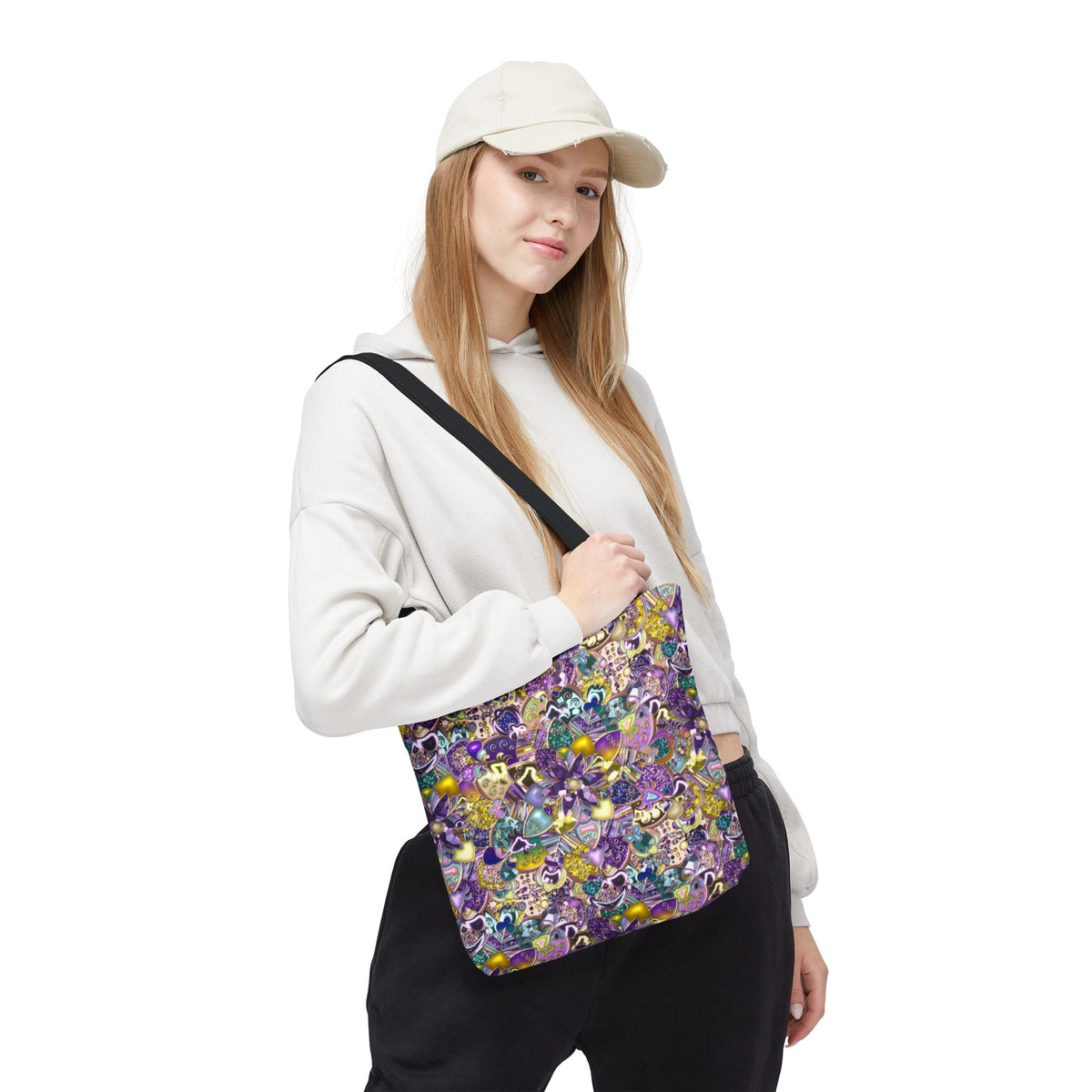 Colorful Purple Floral Pattern Tote Bag