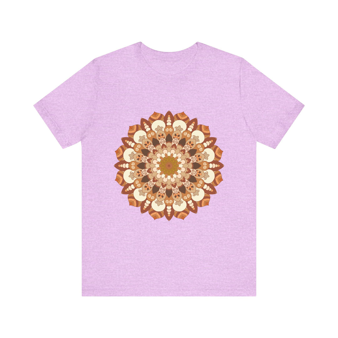 Intricate Mandala Tee in rich brown and vibrant orange colors, featuring a detailed and ornate mandala design, perfect for adding a bohemian flair to your wardrobe