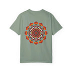 Unisex mandala t-shirt made from 100% ring-spun cotton, hand-drawn mandala art, garment-dyed for extra comfort and style