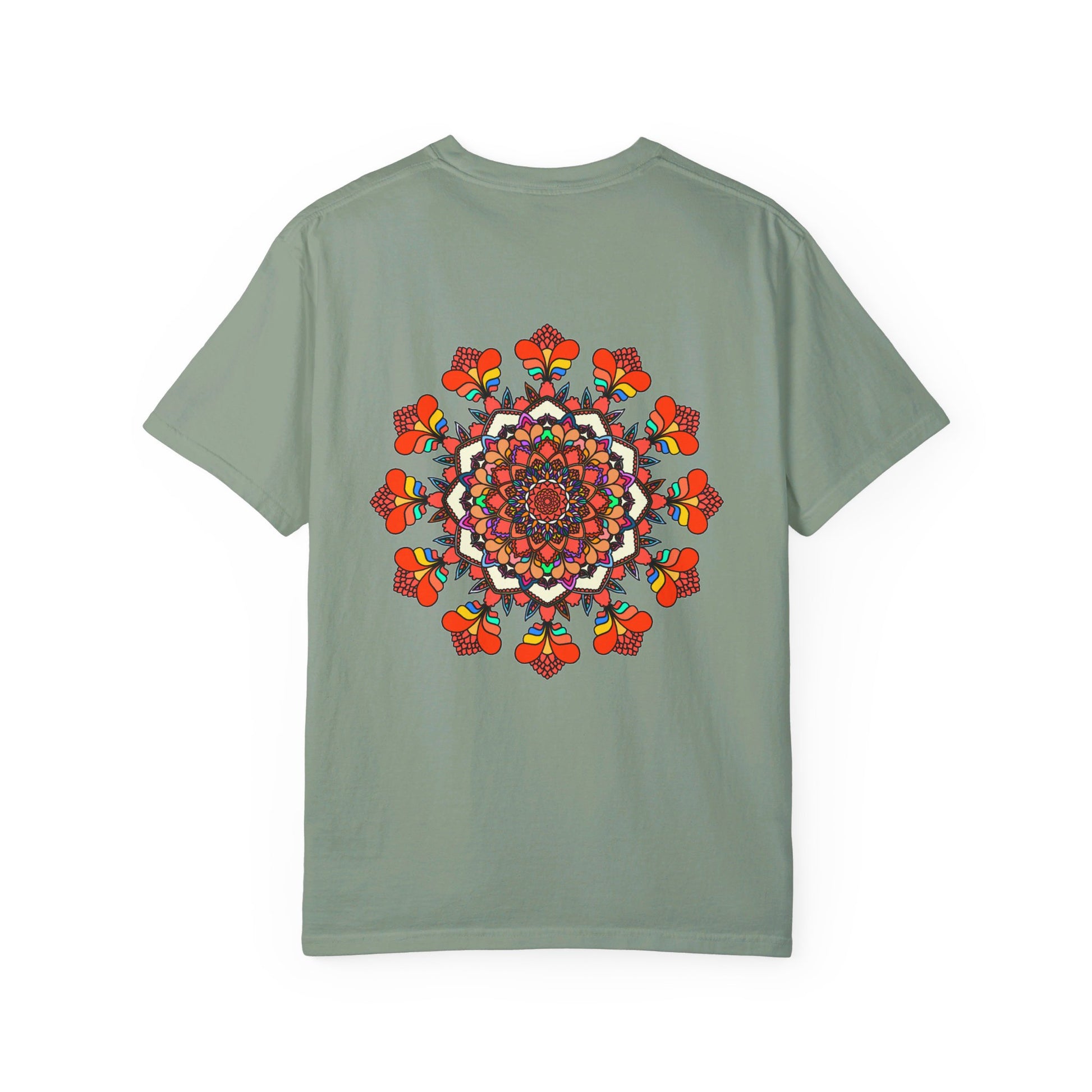 Unisex mandala t-shirt made from 100% ring-spun cotton, hand-drawn mandala art, garment-dyed for extra comfort and style