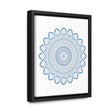 Handmade steel blue Mandala Design Wall Art on gallery canvas wraps displayed in a vertical frame