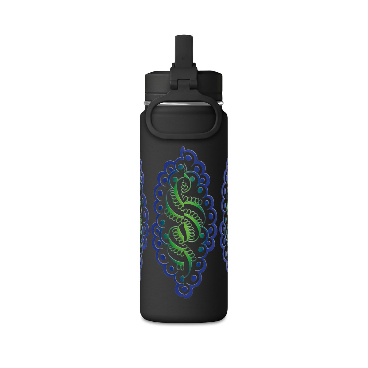 20oz Floral Mandala Water Bottle — Rainbow Lotus Reusable Straw Bottle