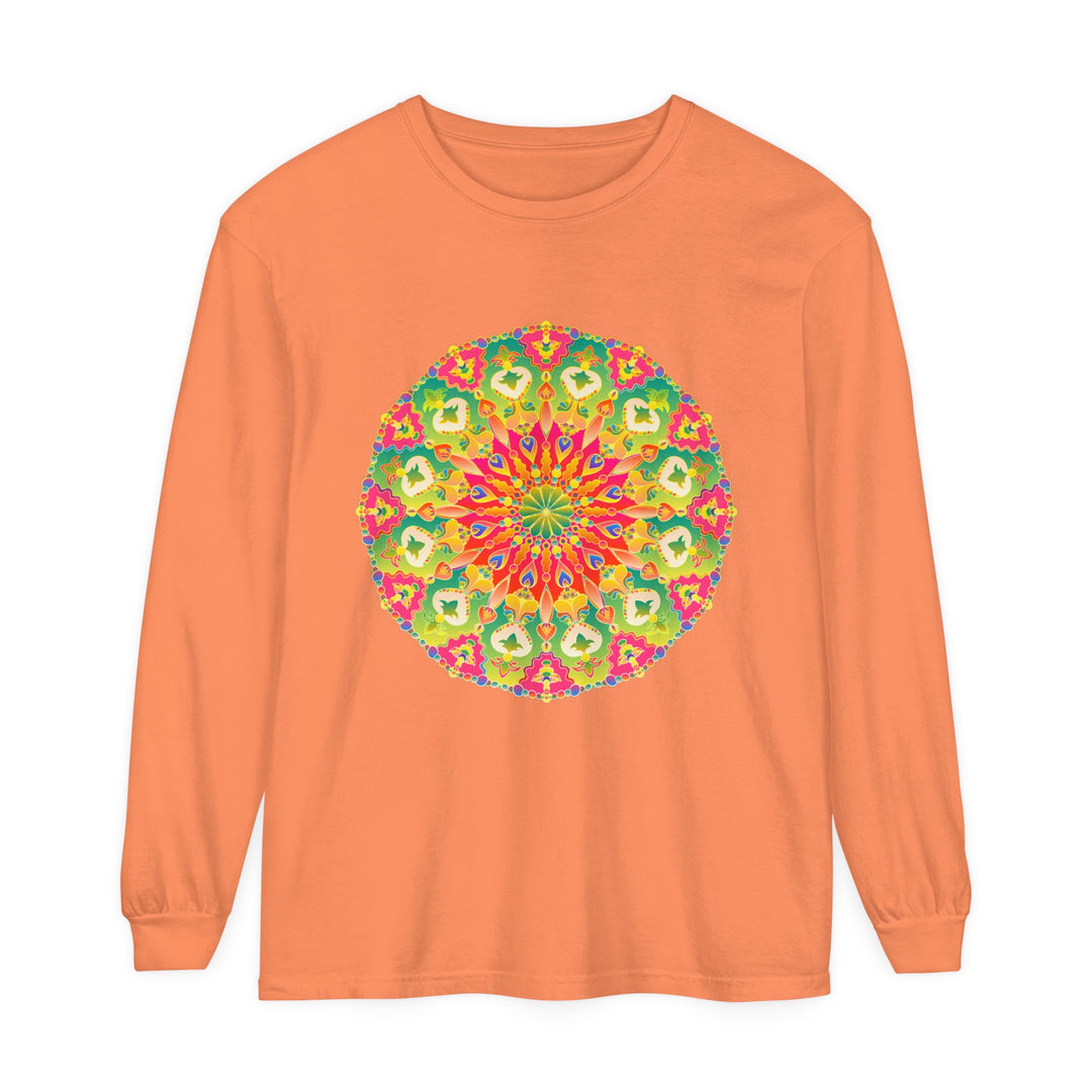 Beautiful and colorful long sleeve t-shirt featuring an intricate mandala design