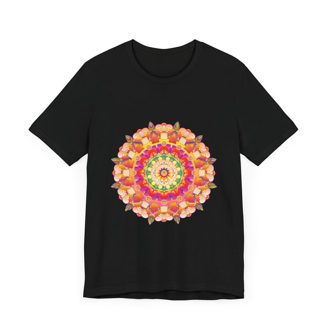 Vibrant mandala t-shirt featuring colorful and intricate design, perfect for adding a pop of color to your wardrobe