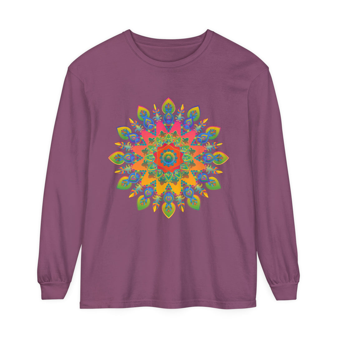 Colorful and intricate mandala design long sleeve unisex t-shirt for all genders