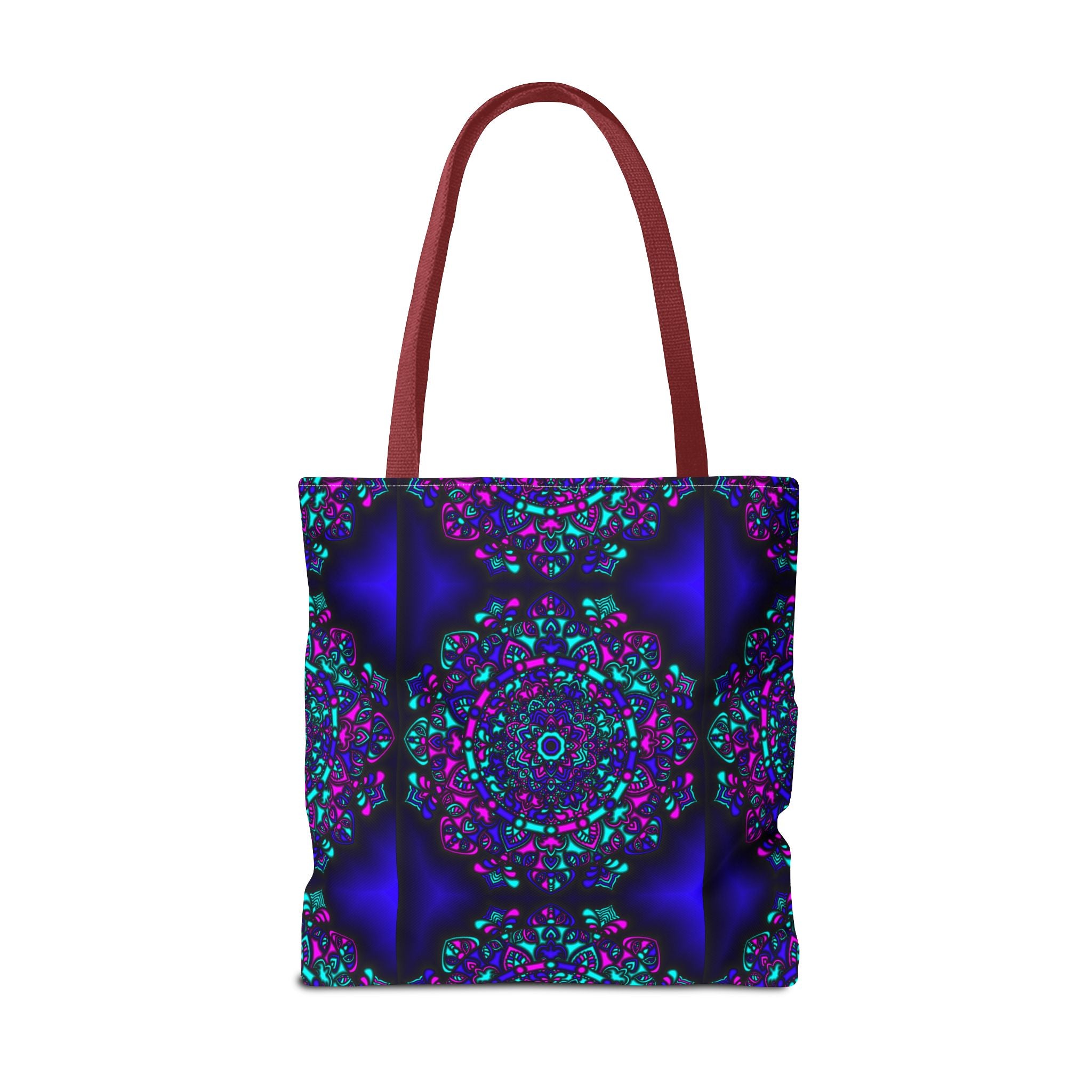 Kaleidoscope Mandala Tote Bag — Vibrant Neon Floral Pattern
