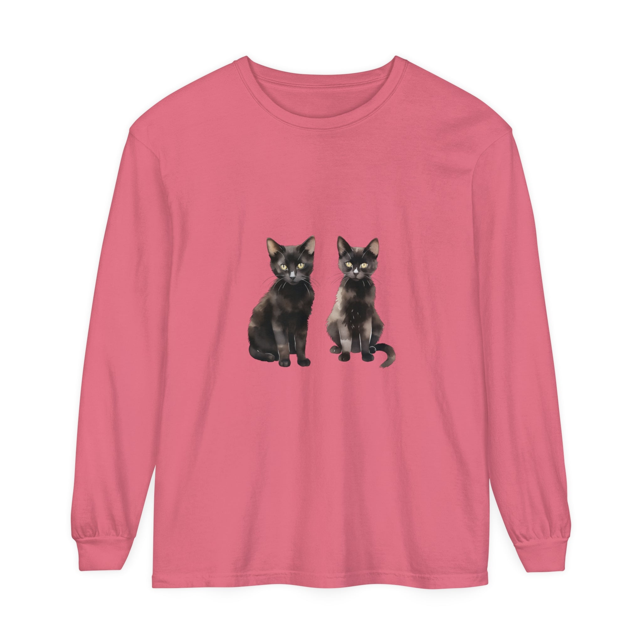 Unique Black Cat Watercolor Art Long Sleeve T-Shirt with vibrant colors and intricate design