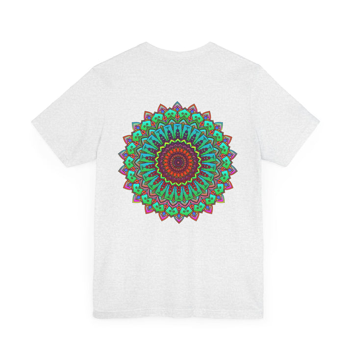 A vibrant and intricate mandala design tee promoting spiritual peace and harmony