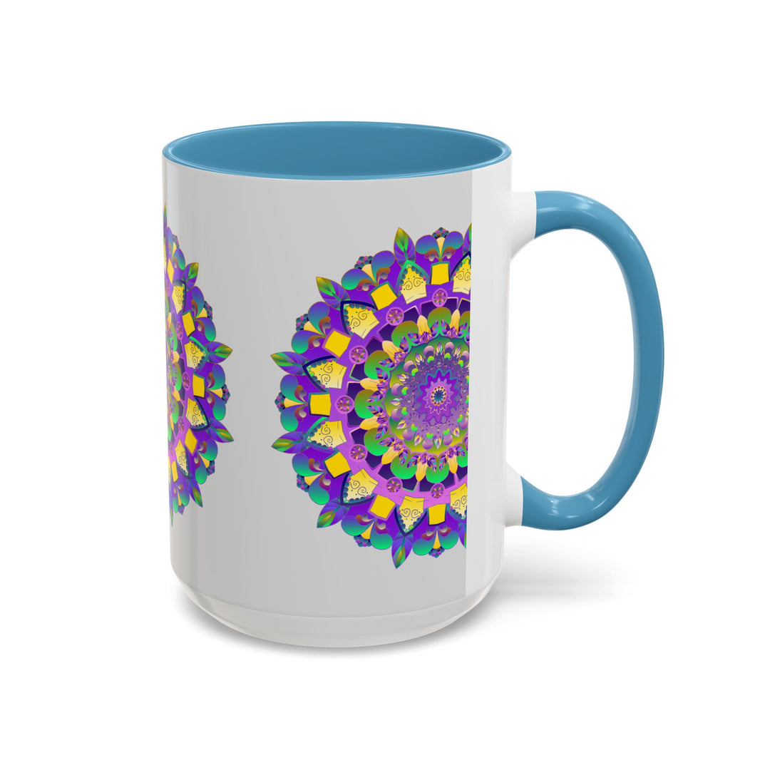 Beautiful purple and yellow mandala art design on ceramic coffee mug