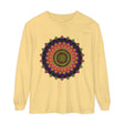Colorful long sleeve t-shirt featuring intricate mandala design in vibrant hues