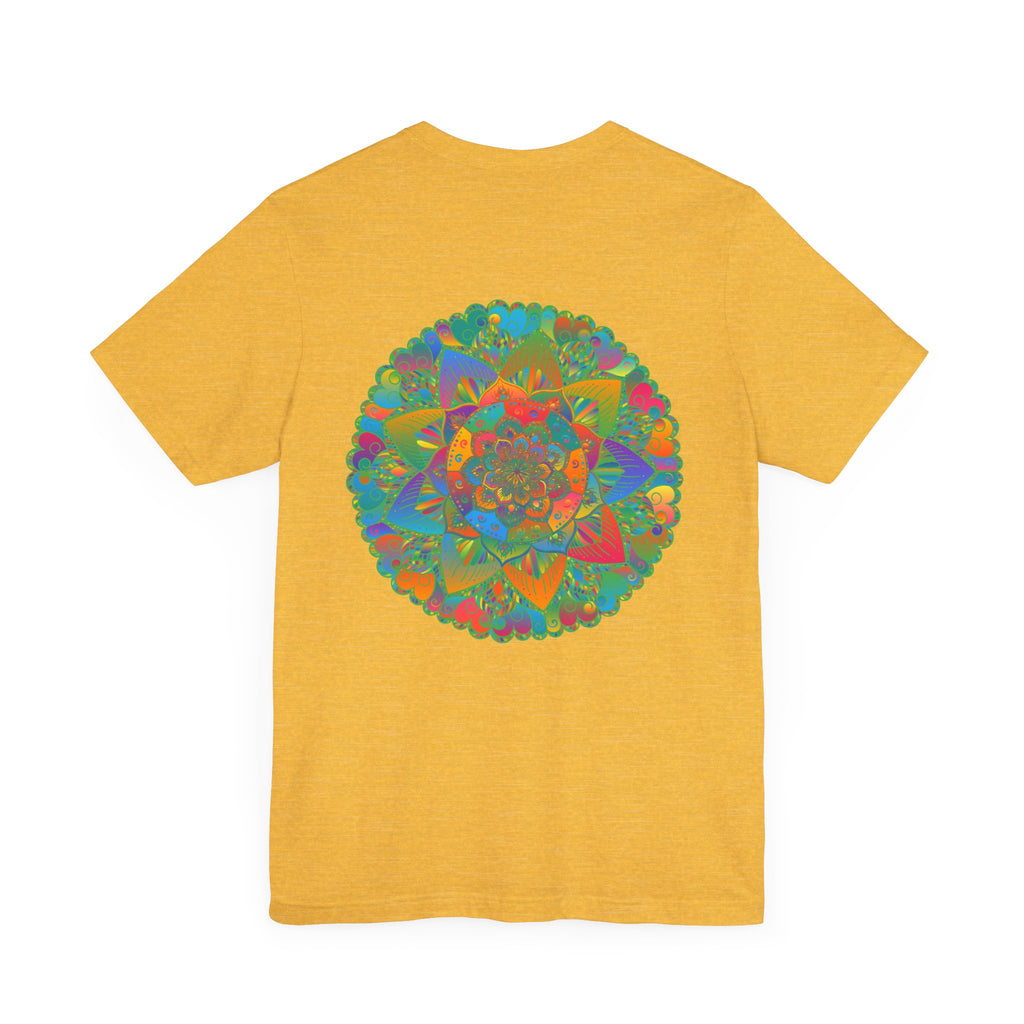 A colorful and intricate mandala design T-shirt representing spiritual peace and harmony