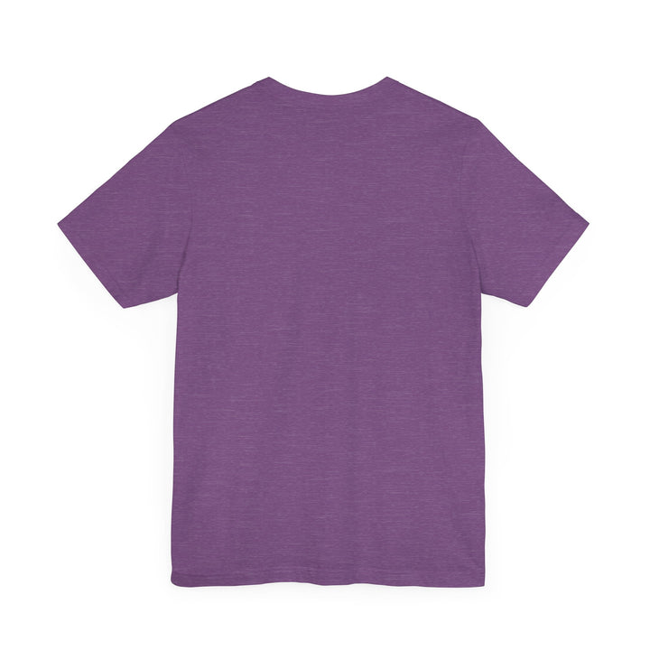 A whimsical purple cat with a mysterious expression, printed on a comfortable t-shirt