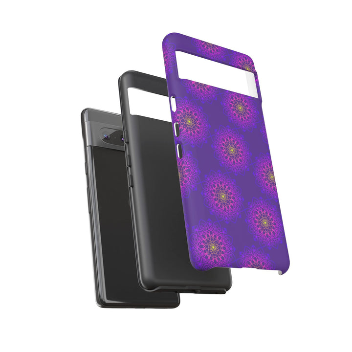 Intricate Purple Floral iPhone Case with Bold Mandala Design