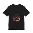 A stylish black cat mystery t-shirt with purple eyes design