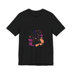 A stylish black cat mystery t-shirt with purple eyes design