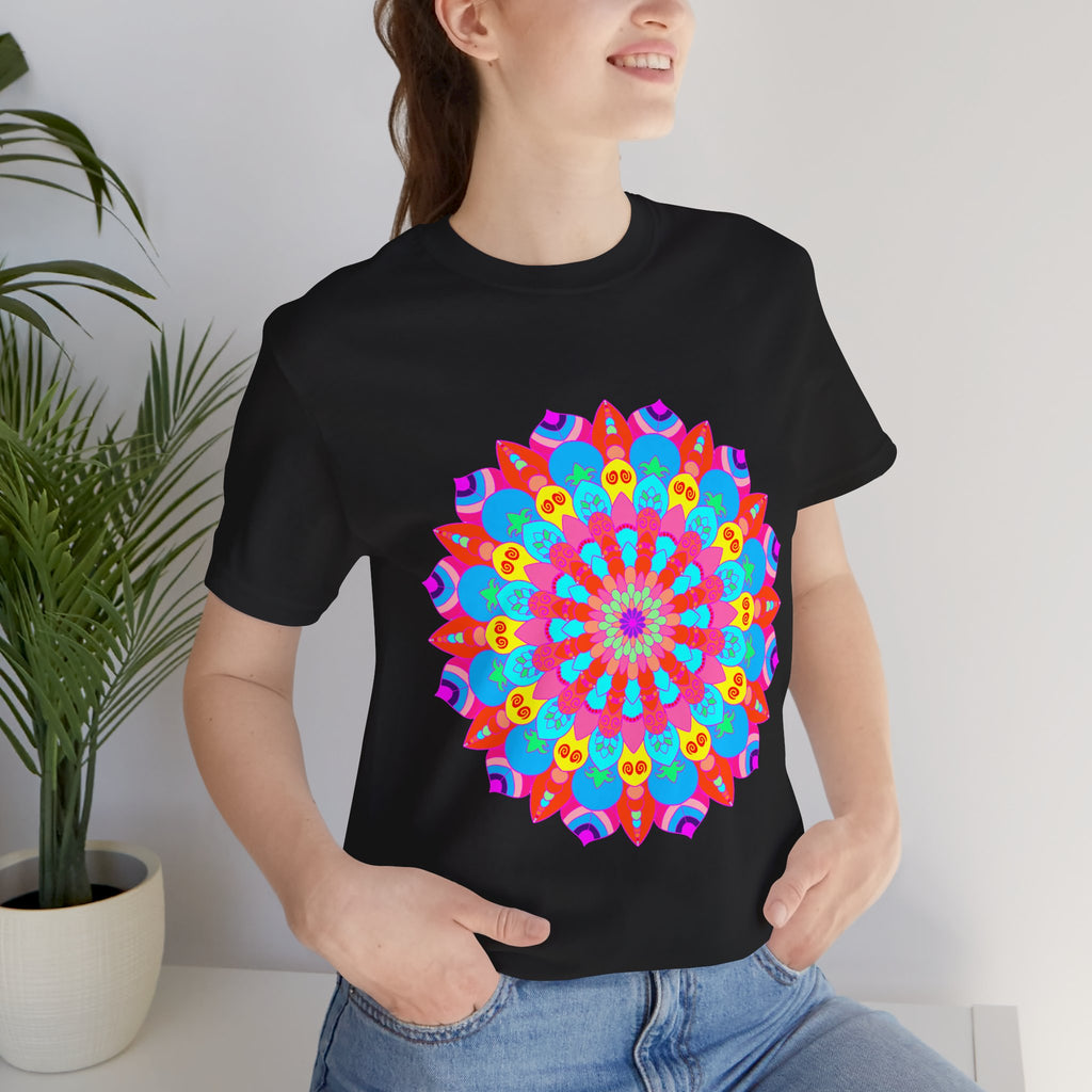 Vibrant and intricate psychedelic mandala design t-shirt in a range of colors