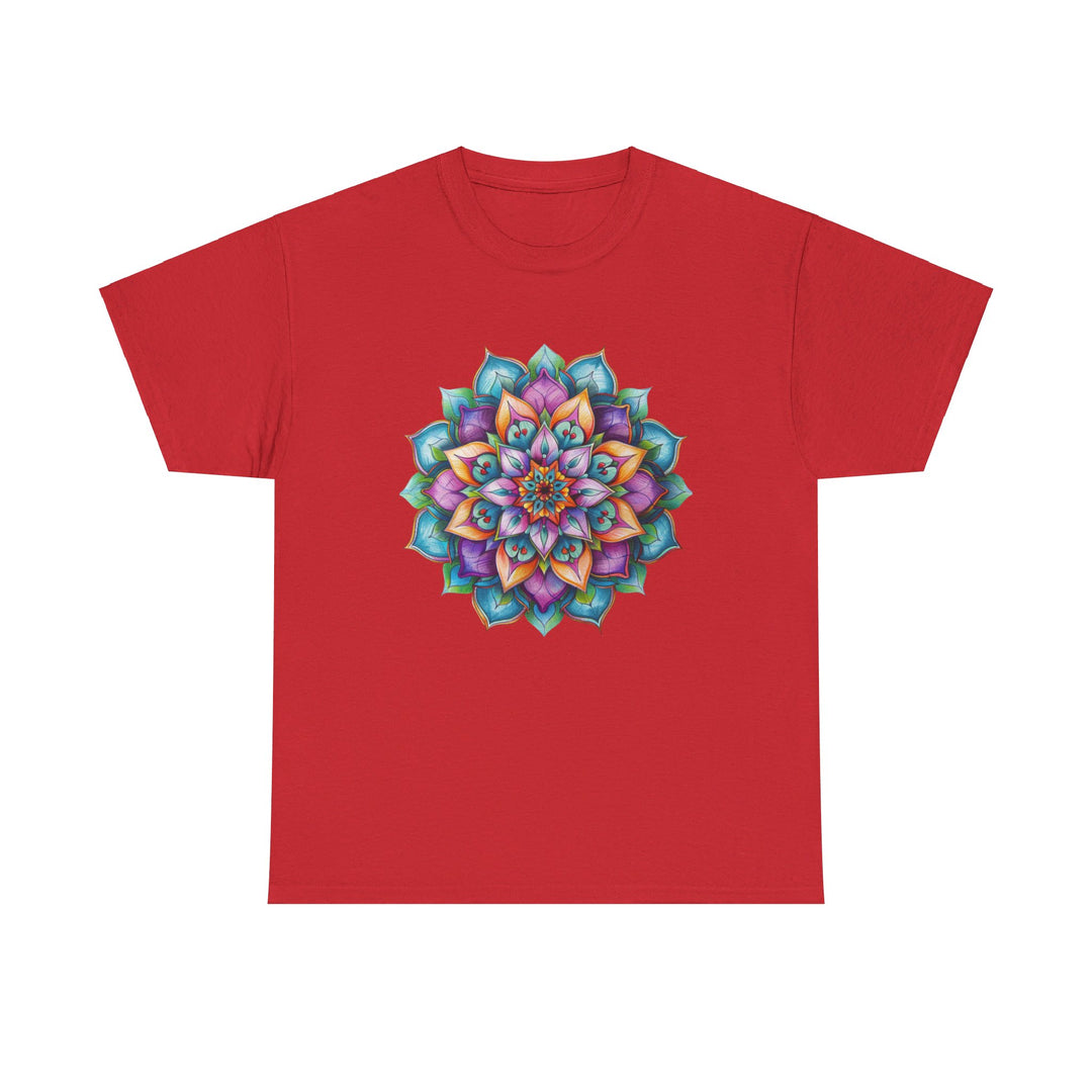 Front view of Mandala Art Yoga Mindfulness - Unisex Heavy Cotton Tee with unique mandala art design