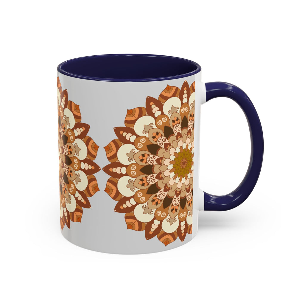 Beautiful light grey background mandala art mug with intricate design