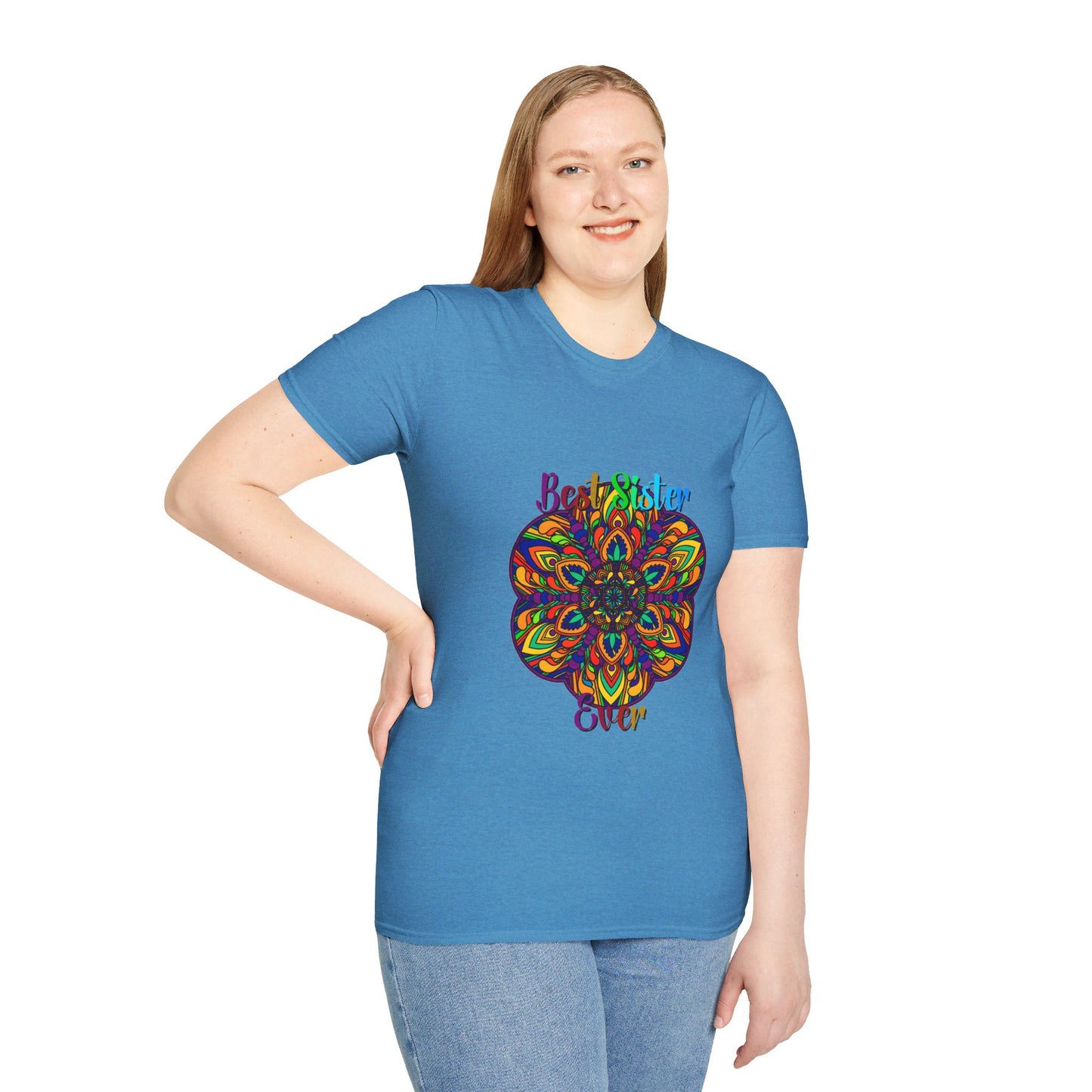 Hand-drawn mandala art unisex softstyle t-shirt perfect as a gift for sister