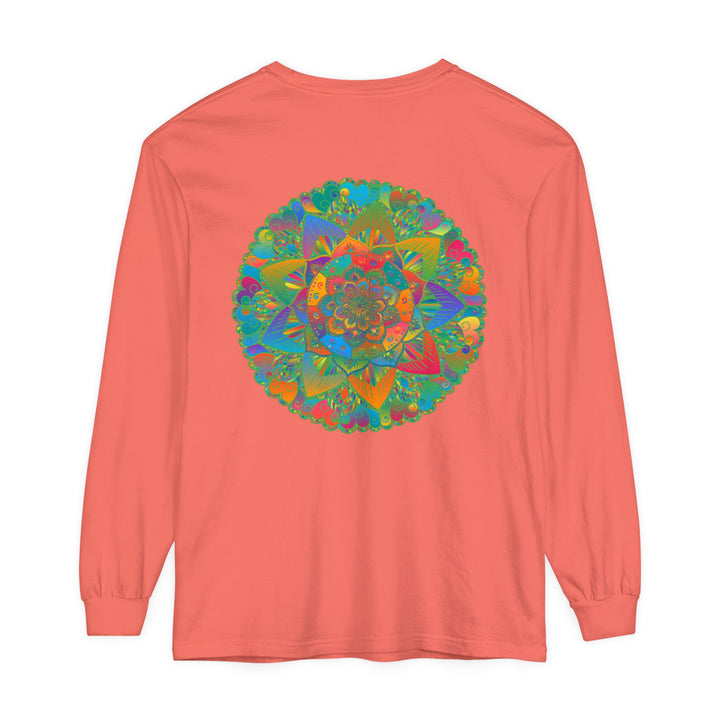 Colorful and intricate mandala design on a unisex long sleeve t-shirt